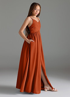Azazie Alia Junior Burnt Orange A-Line Pleated Chiffon Dress image3