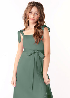 Azazie Barbara Junior Eucalyptus A-Line Bow Matte Satin Dress image5
