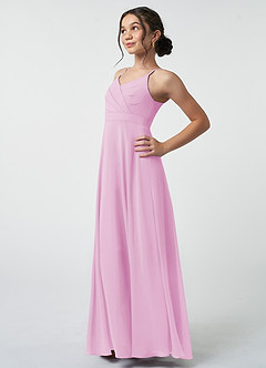 Azazie Avelina Junior Candy Pink A-Line Pleated Chiffon Dress image4