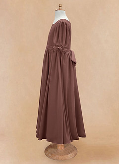 Azazie Joss Flower Girl Dresses Espresso A-Line with Sleeves Chiffon Dress image8