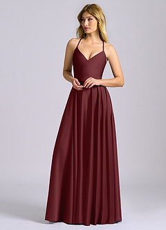 Azazie Truce Bridesmaid Dresses Cabernet A-Line Stretch Satin Dress image4