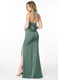 Azazie Myla Bridesmaid Dresses Eucalyptus Sheath Cowl Keyhole Stretch Satin Dress image2
