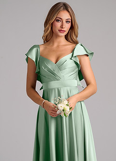 Azazie Leilani Bridesmaid Dresses Agave A-Line Ruched Stretch Satin Dress image5