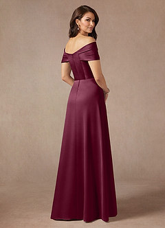 Azazie Amelia Mother of the Bride Dresses Mulberry A-Line Off the Shoulder Stretch Satin Dress image2