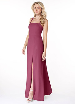 Azazie Jay At-home Try On Dresses Mulberry A-Line Square Neckline Side Slit Chiffon Dress image4