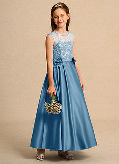 Azazie Candy Girl vestidos de niña de las flores Vestido de Azul Acero de Satin Mate de Princesa con Lazo image7