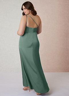Azazie Mika Bridesmaid Dresses Eucalyptus Sheath One Shoulder Stretch Satin Dress image11