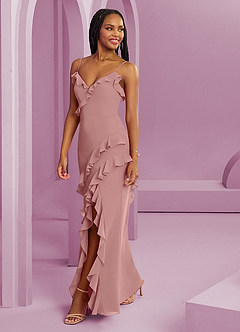 Barbie ♥ Azazie Vestidos de damas de honor Vestido de Rosa Polvorienta de Gasa de Corte Recto image1