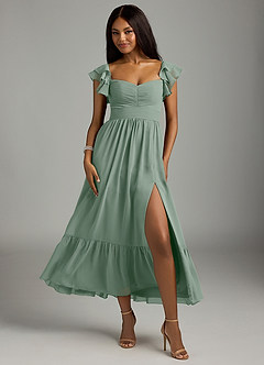 Azazie Anaya Brautjungfernkleider A-Linie Herzausschnitt Chiffon Kleid Silberner Salbei image1