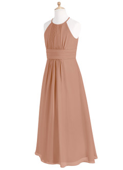 Azazie Bonnie Junior Champagne Rose A-Line Pleated Chiffon Dress image7