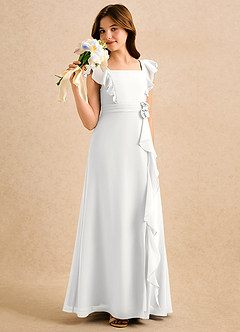 Azazie Soso Girls Formal Robe Demoiselle D'honneur Fillette Robe Trapèze en Mousseline de soie Plissée Blanc image4