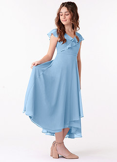 Azazie Posie Junior Powder Blue A-Line Ruched Chiffon Dress image2