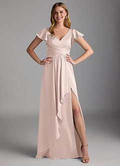 Azazie Omari Bridesmaid Dresses Blushing Pink A-Line Stretch Satin Dress image6