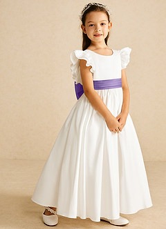 Azazie Aero Flower Girl Dresses Ivory Tahiti A-Line Pleated Cotton Dress image5