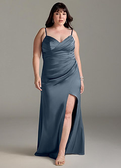 Azazie Yola Bridesmaid Dresses Twilight Sheath V-Neck Pleated Stretch Satin Convertible Dress image9