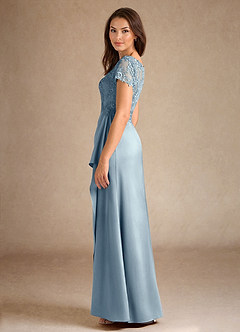 Azazie Santa Ana Mother of the Bride Dresses Dusty Blue A-Line Lace Stretch Satin Dress image5