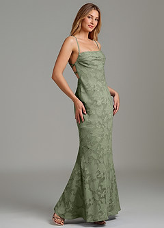 Azazie Ola Bridesmaid Dresses Pistachio Mermaid Corset Floral Burnout Dress image3