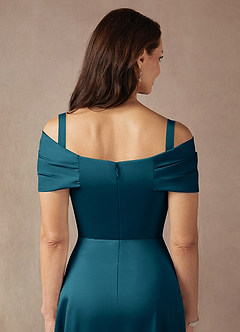 Azazie Amelia Mother of the Bride Dresses Ink Blue A-Line Off the Shoulder Stretch Satin Dress image7