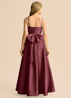 Azazie Rumi Junior A-Line Plisseret Stræk satin Gulv-længde Junior brudepige Kjole image2