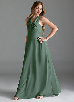 Azazie Tessie Junior Eucalyptus A-Line Pleated Chiffon Dress image3