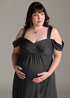 Azazie Rhea Maternity Bridesmaid Dresses A-Line Off-The-Shouler Pleated Stretch Satin Floor-Length Dress image12
