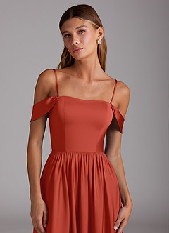 Azazie Calianna Bridesmaid Dresses Rust A-Line Off the Shoulder Stretch Satin Convertible Dress image2
