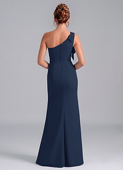 Azazie Rinna Vestidos de damas de honor Vestido de Azul Marino Oscuro de Gasa de Corte Sirena con Hombro unilateral image2
