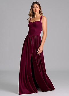 Azazie Francis Brautjungfernkleider A-Linie Korsett Samt Kleid Cabernetrot image7