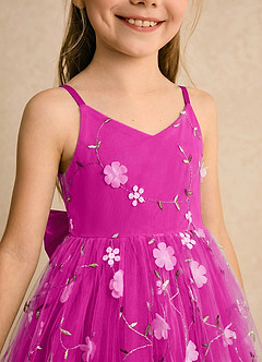 Azazie Junebug Blumenmädchenkleider Ballkleid Spaghetti Riemen Tüll Kleid Fuchsia image6
