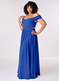 Barbie ♥ Azazie Bridesmaid Dresses Royal Blue A-Line Off the Shoulder Chiffon Convertible Dress image10