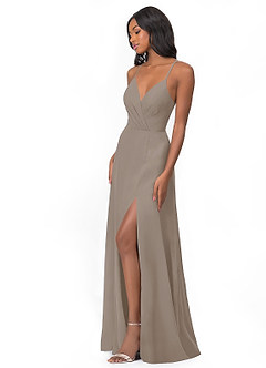 Azazie Everleigh At-home Try On Dresses Taupe A-Line Sweetheart Pleated Chiffon Dress image5