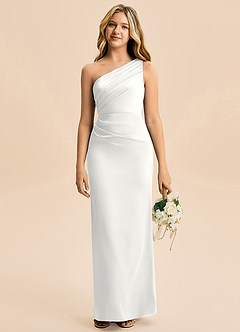 Azazie Akilah Junior Jurk van Stretch Satijn met Kolom Geplooid Wit image1