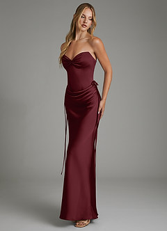Azazie Natasha Vestidos de damas de honor Vestido Cabernet de Satén Elástico de Corte Sirena con Corsé image7