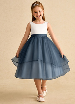 Azazie Rene Flower Girl Dresses Ivory Neptune A-Line Bow Tulle Dress image4