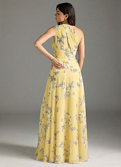 Azazie Charlize Bridesmaid Dresses Lemon Sorbet New Day Floral A-Line One Shoulder Chiffon Dress image2