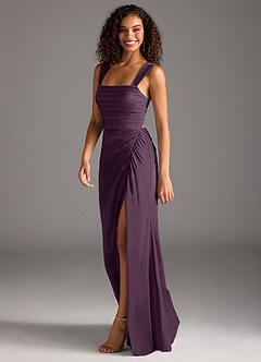 Azazie Jesaphine Bridesmaid Dresses Plum Sheath Bow Stretch Satin Dress image6