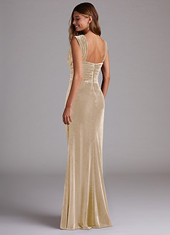 Azazie Genesis Bridesmaid Dresses Champagne Sheath Pleated Velvet Dress image6