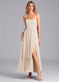 Azazie Leilana Bridesmaid Dresses White Alabaster A-Line Corset Stretch Satin Dress image3
