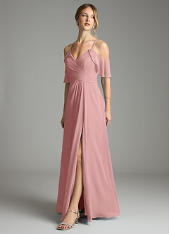 Azazie Dakota Bridesmaid Dresses Dusty Rose A-Line V-Neck Pleated Chiffon Dress image8