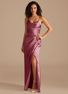 Azazie Deandra Bridesmaid Dresses Desert Rose Mermaid Pleated Metallic Satin Dress image1