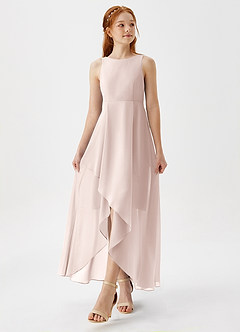 Azazie Lizette Junior Rose Petal A-Line Pleated Chiffon Dress image4