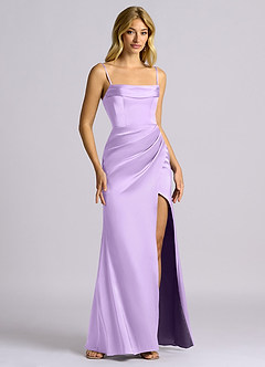 Azazie Auden Bridesmaid Dresses Lilac Sheath Off the Shoulder Stretch Satin Convertible Dress image3