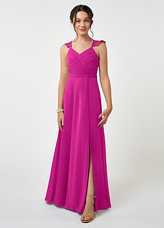 Azazie Emily Junior Fuchsia A-Line Ruched Chiffon Dress image1