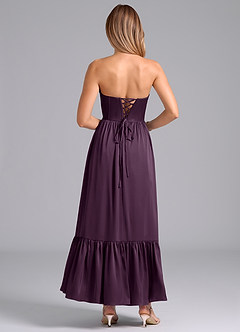Azazie Leilana Bridesmaid Dresses Plum A-Line Corset Stretch Satin Dress image2