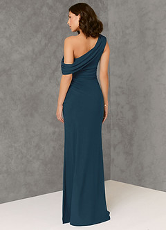 Azazie Rorie Brautjungfernkleider Etui One-Shoulder Luxuriöse Strickwaren Kleid Neptunblau image2
