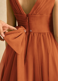 Azazie Macaron Abiti da Ragazza di Fiori Abito A-Line in Tulle Plissettato Cannella image6