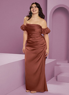 Barbie ♥ Azazie Bridesmaid Dresses Auburn Sheath Off the Shoulder Stretch Satin Convertible Dress image14