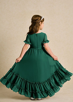 Azazie Kass Flower Girl Dresses Emerald A-Line Pleated Chiffon Dress image3