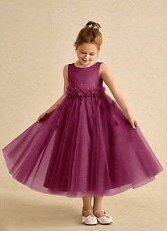 Azazie Lux Flower Girl Dresses Mulberry A-Line Beaded Tulle Dress image3