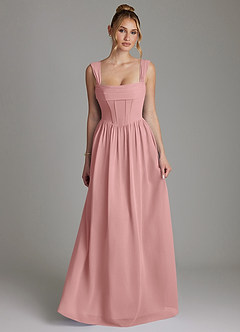 Azazie Caterina Abiti da Damigella Abito A-Line in Chiffon Corsetto Rosa Polverosa image4